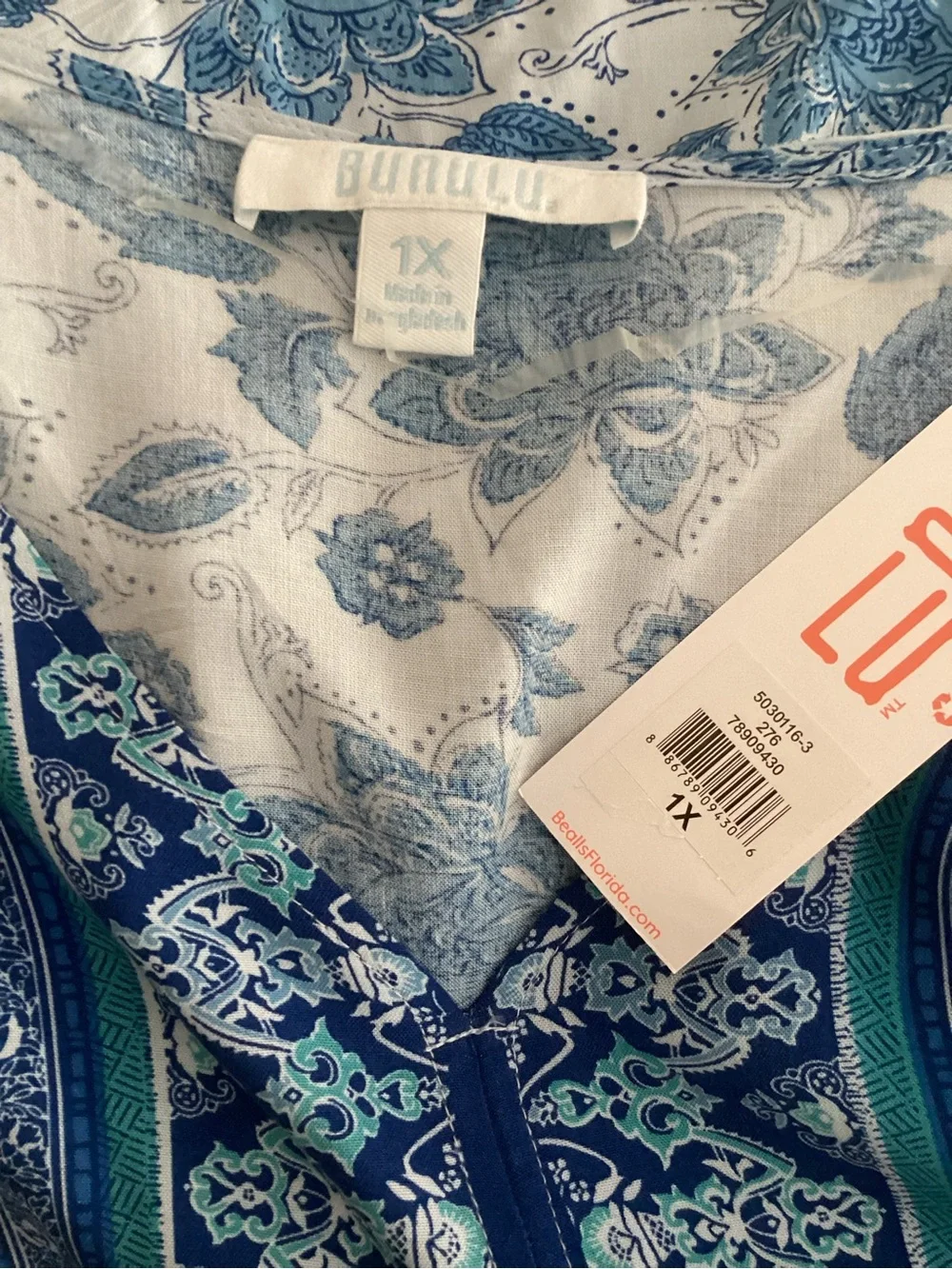 Blue Floral Tie-Front Long Sleeve Women's Top
